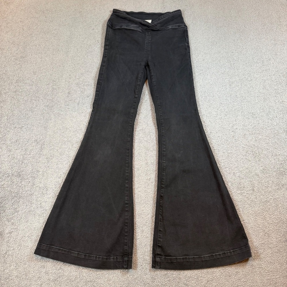 We The Free Free People Penny Pull On Flare Jeans Black Crossover Waist 26